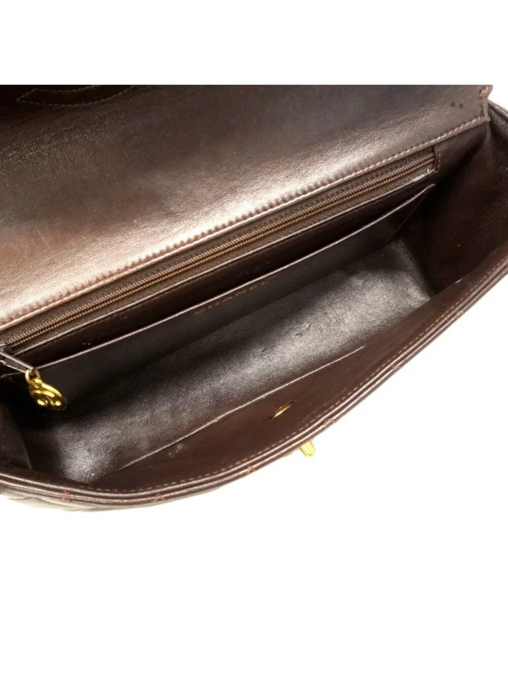 Chanel Handbag Quilted Parent Child Bag Lambskin Brown Gold